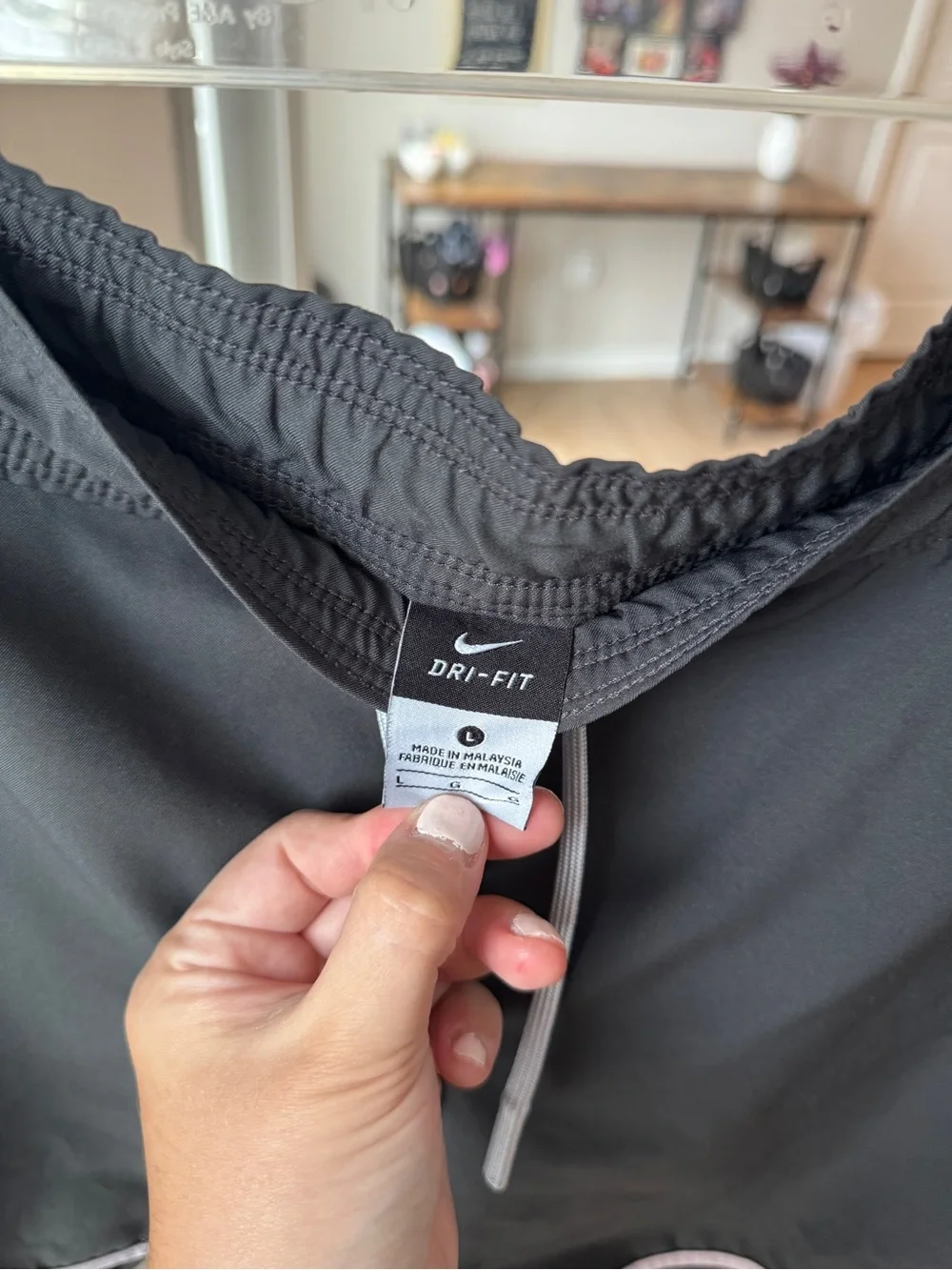 Nike Gray Dri-FIT Athletic Shorts with White Drawcord